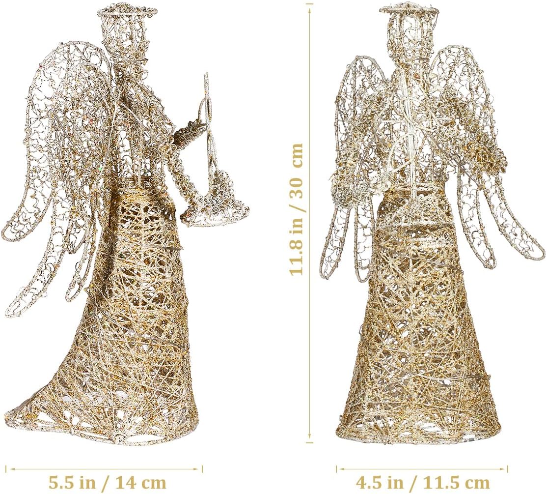 PRETYZOOM Exquisite Glitter Angel Christmas Tree Topper Figure Treetop Ornament for Festival Home Decor
