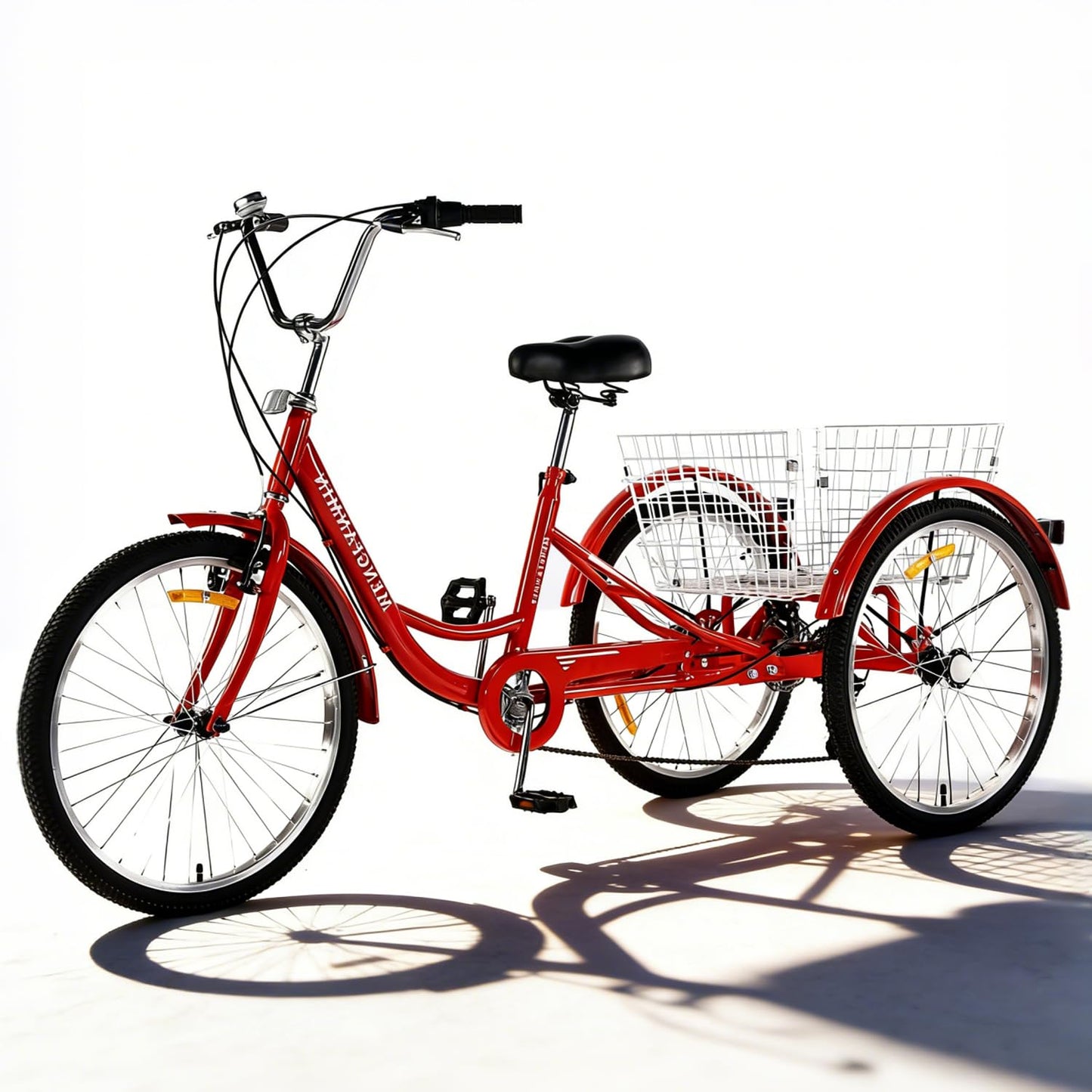 Adult Tricycle 7 Speed, 24 Inch 3 Wheel Trike Load 550lb,with Rear Basket,for Women，Seniors Picnic Exercise Shopping (RED)