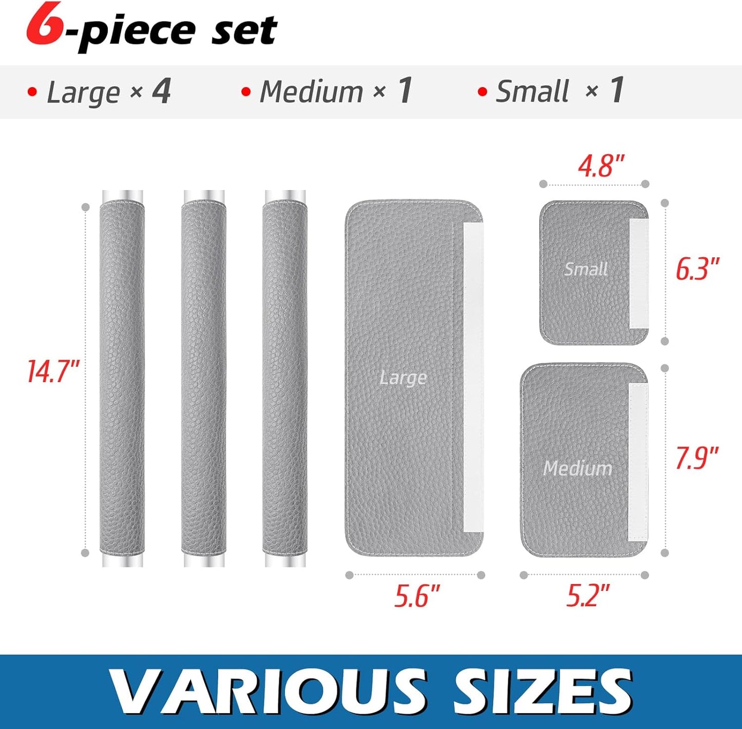 Set of 6 Refrigerator Door Handle Covers, Adjustable Appliance Protector, Non-Slip Gray Covers for Kitchen