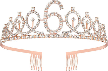 BRT Bearingshui 6th Birthday Sash and Tiara Set for Girls, Rose Gold Birthday Sash, Tiara & Cake Topper