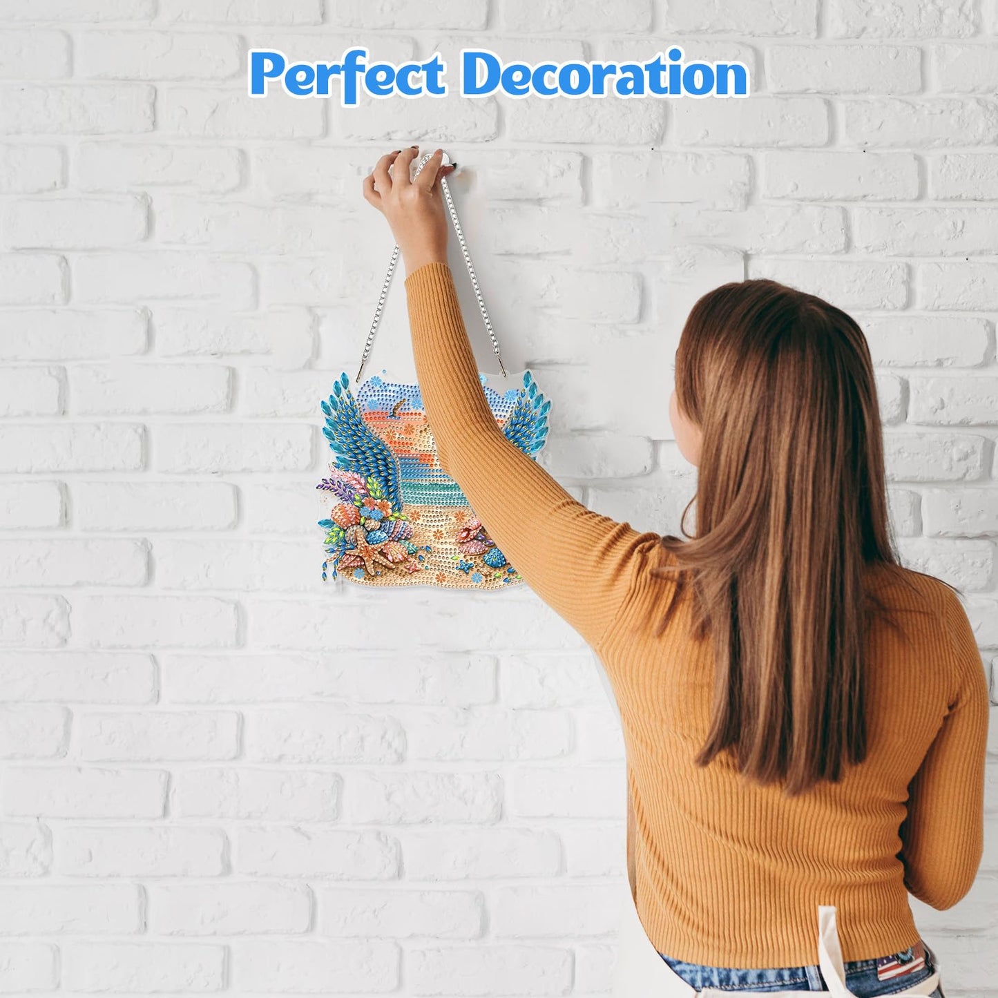 GHHKUD Summer Beach Diamond Art Hanging Kits for Adults, DIY Double Sided Diamond Arts Painting Hanging Wing, Special Shaped Acrylic Ornaments Pendants for Window Home Garden Wall