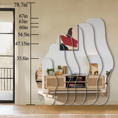 DAOYIJIAJU Large Irregular Mirror, 67"x31" Silver Asymmetrical Frameless Mirror Full Length, Organic Tempered Glass Mirrors for Living Room Bedroom Hallway Entryway, Horizontal or Vertical Hanging