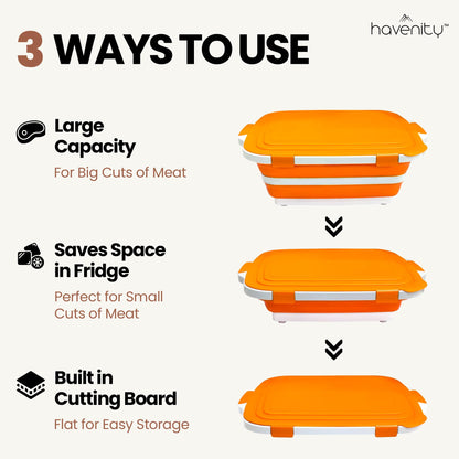 Havenity BBQ Prep Tub 2 Pack (8L+16L) - Multifunctional Collapsible Camping Cutting Board with Upgraded Locking Lid, Meal Prep Meat Storage Container Perfect for Grilling, Outdoor (Large + XL)