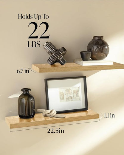 BAYKA Floating Shelves - Rustic Wall-Mounted Wood Shelves for Bathroom & Living Room | Set of 3 (Light Oak, 22.5 Inches)