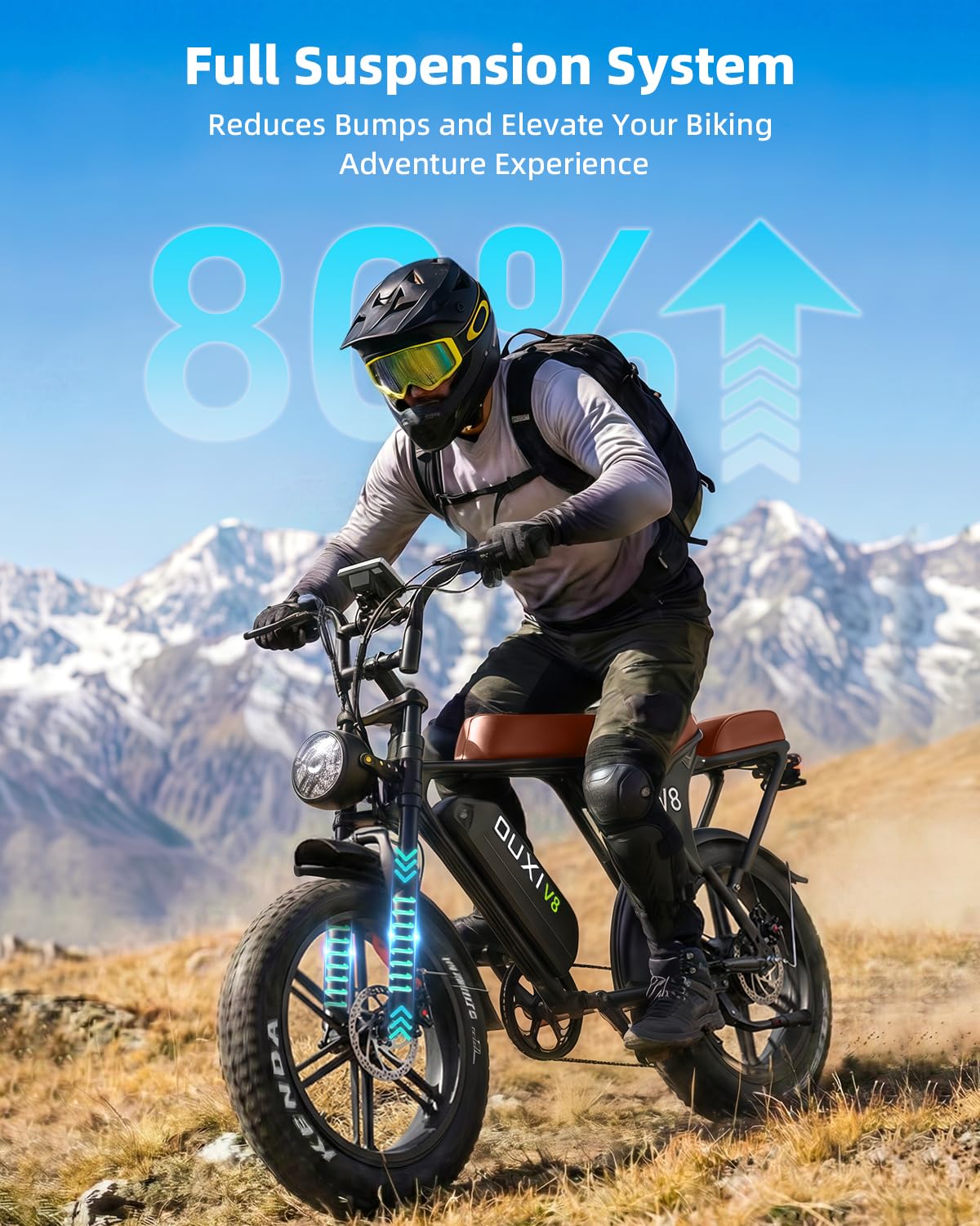 OUXI V8 Electric Bike for Adults, Ebike with15.6 AH Removable Battery Max 60Miles, 20" Electric Dirt Bike Dual Disc Brakes, 7-Speed Gear, Electric Motorcycle for Commuting & Off-Road