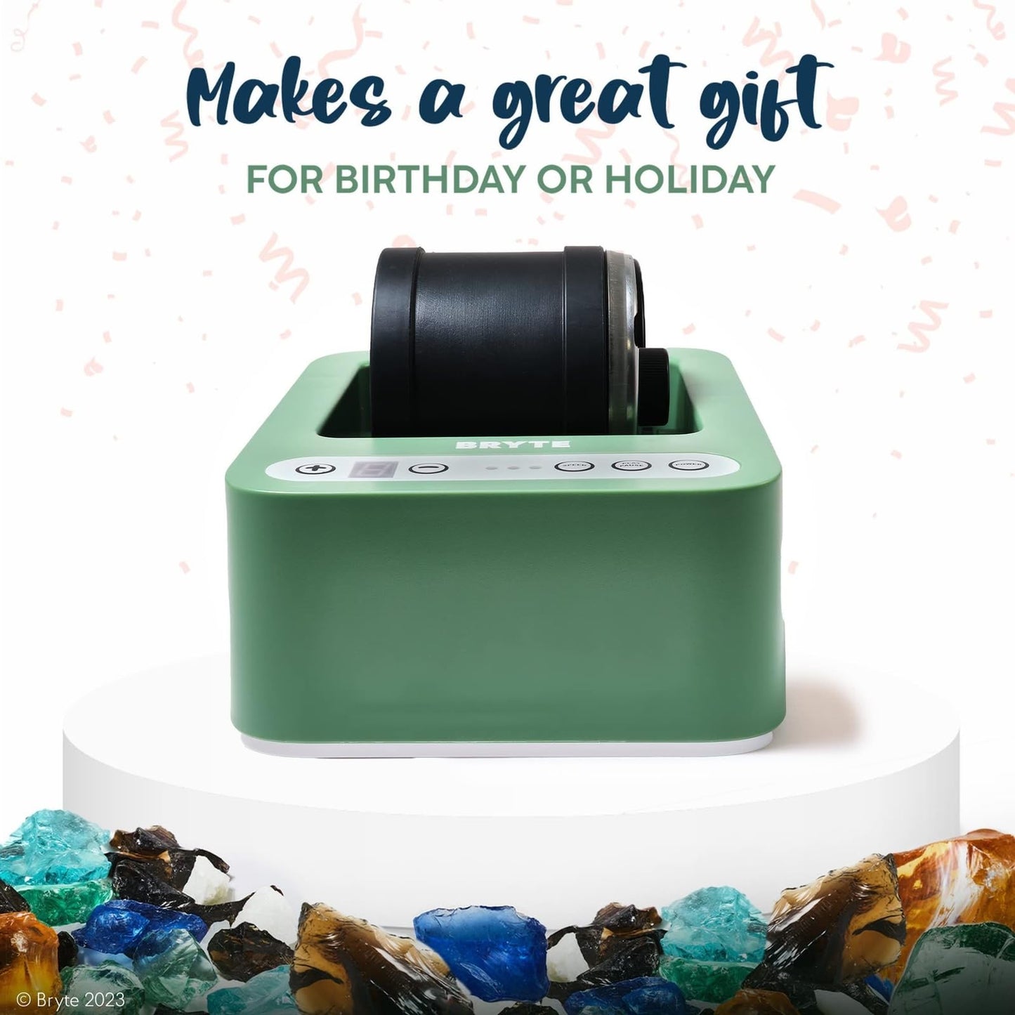 BRYTE Rock Tumbler & Tumbling Machine - Medium Mint Green, 3-Speed, Ages 8+ - Direct-Drive, 9-Day Timer & Cooling Quiet Motor - Indoor Quiet Polisher & Sea Glass Kit - Rock Tumblers for Adults & Kids