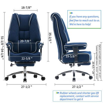 EXCEBET Big and Tall Office Chair 400lbs Wide Seat, Leather High Back Executive Office Chair with Foot Rest, Ergonomic Chairs Lumbar Support for Lower Back Pain Relief (Mesh Dark Blue)