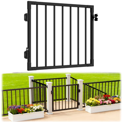 Guwezoy W.3ft x H.36in Outdoor Aluminum Deck Gate Kit, Cuttable Porch Gate with Latch and Auto-Close Hinge, AAMA 2604–Grade Texture Black Finish for Deck Railing, Patio, Porch, Garden & Yard