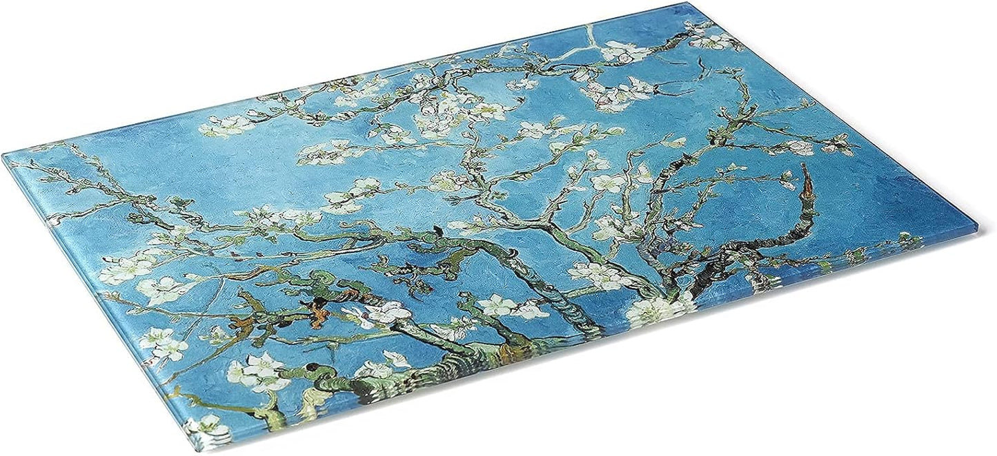 Van Gogh Design Tempered Glass Cutting Board for Kitchen, Small Heat Resistant (8x12 inches)