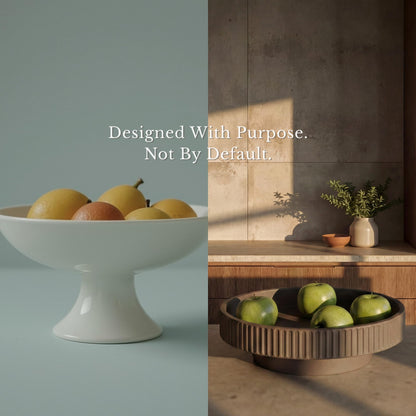 JUPTR Concrete Fruit Bowl (12") – Shallow Fluted Pedestal Decorative Centerpiece Bowl for Table, Entryway Catch-All & Modern Home Decor – Heavyweight Stone Bowl (Charcoal)