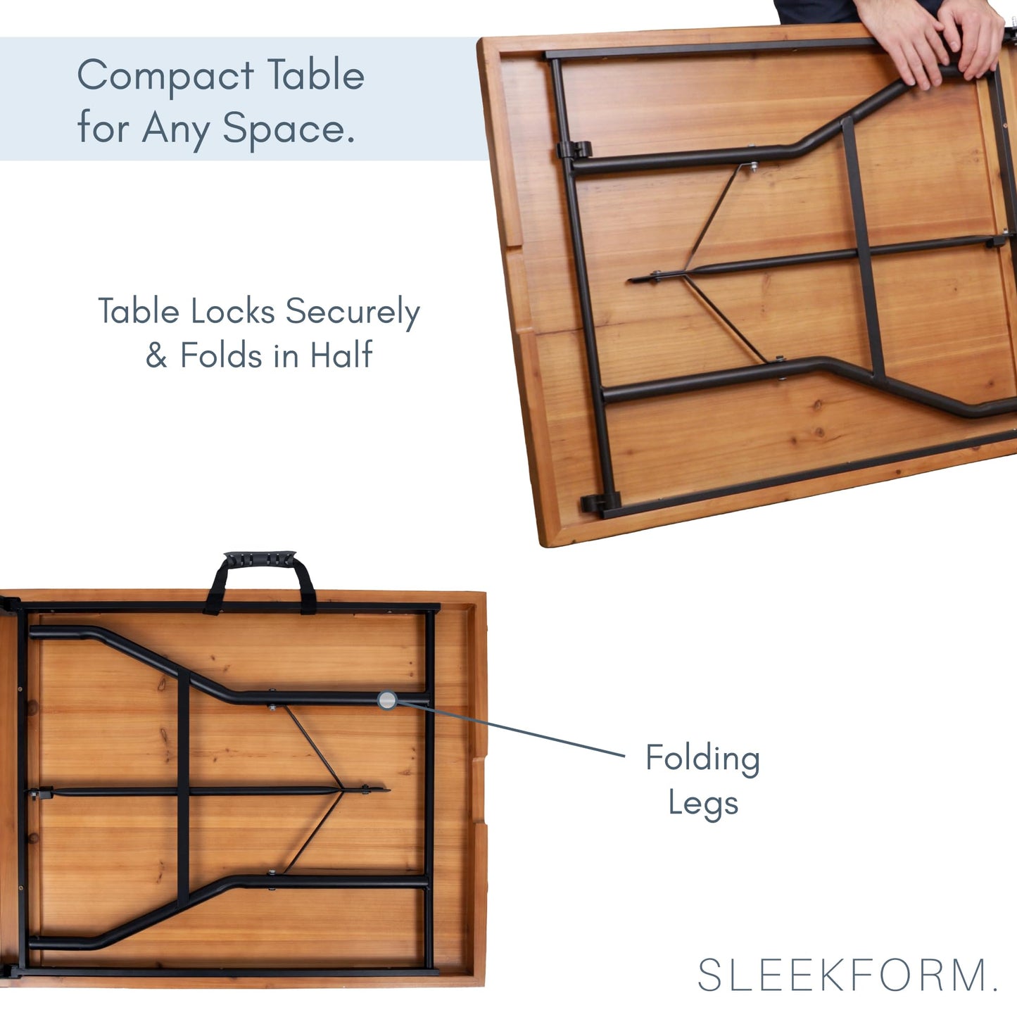 Sleekform 6ft Wooden Folding Table with Handle, Wood Folding Banquet Tables for Dinner - 6 Foot x 28 in, Portable, Sturdy & Lightweight Foldable Table for Dinner, Conference or Picnic - Walnut