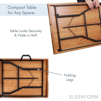 Sleekform 6ft Wooden Folding Table with Handle, Wood Folding Banquet Tables for Dinner - 6 Foot x 28 in, Portable, Sturdy & Lightweight Foldable Table for Dinner, Conference or Picnic - Walnut