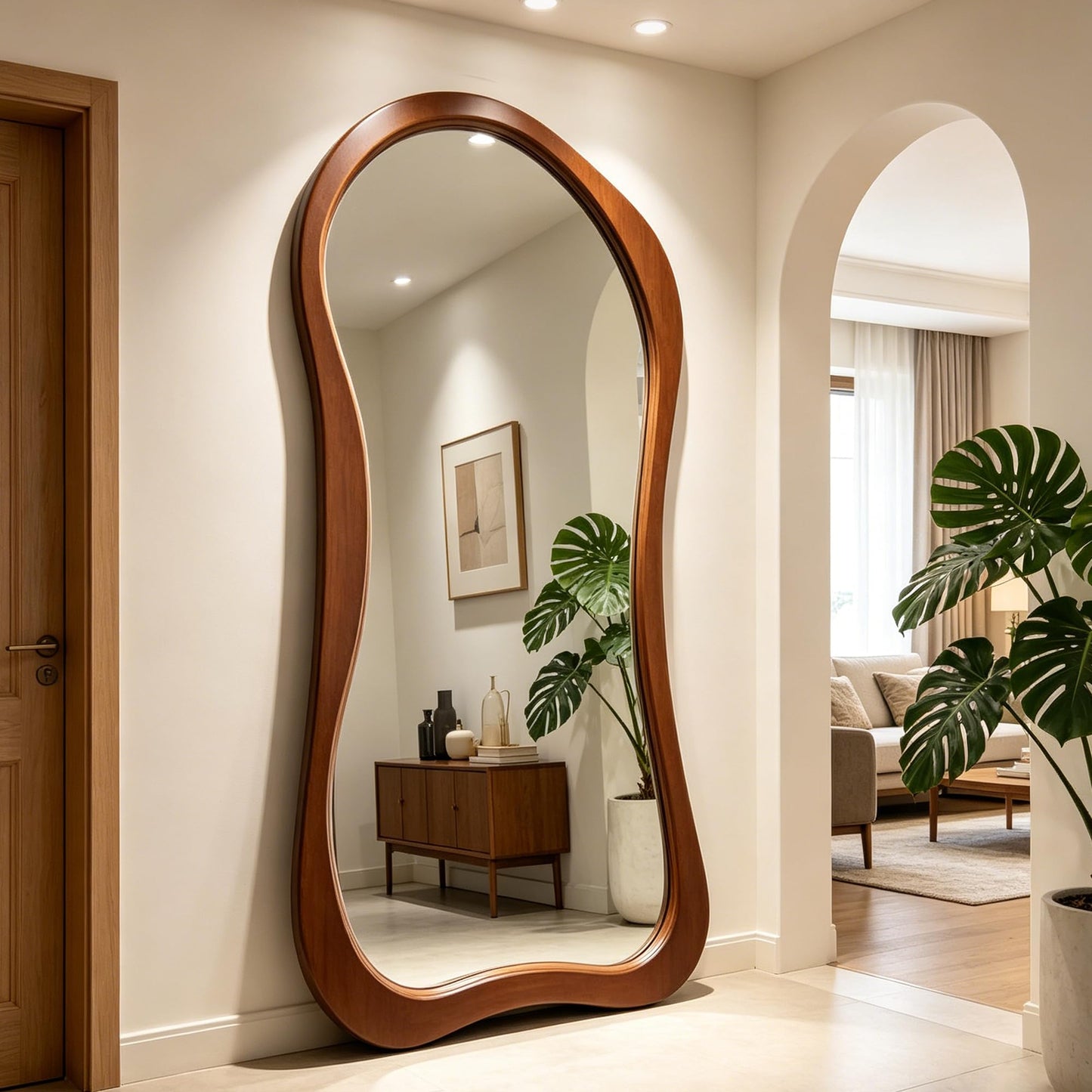 DAOYIJIAJU Irregular Full Length Mirror, 71"x33.5" Premium Oversized Organic Floor Mirror with Solid Wood Frame, Asymmetrical Full Body Mirrors for Living Room Entryway Cloakroom, Leaning/Hanging