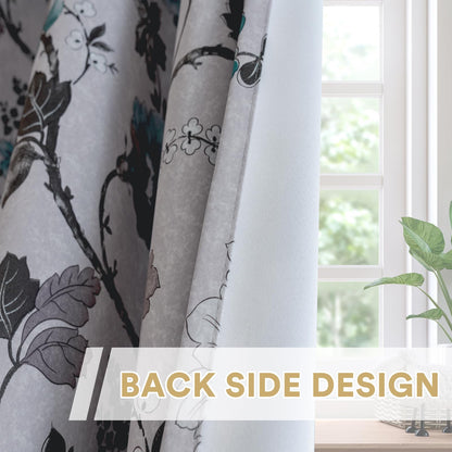 H.VERSAILTEX Blackout Curtains for Bedroom/Living Room Thermal Insulated Printed Curtain Drapes 84 Inches Long Energy Efficient Room Darkening Curtains Pair (2 Panels), Vintage Floral Grey & Teal