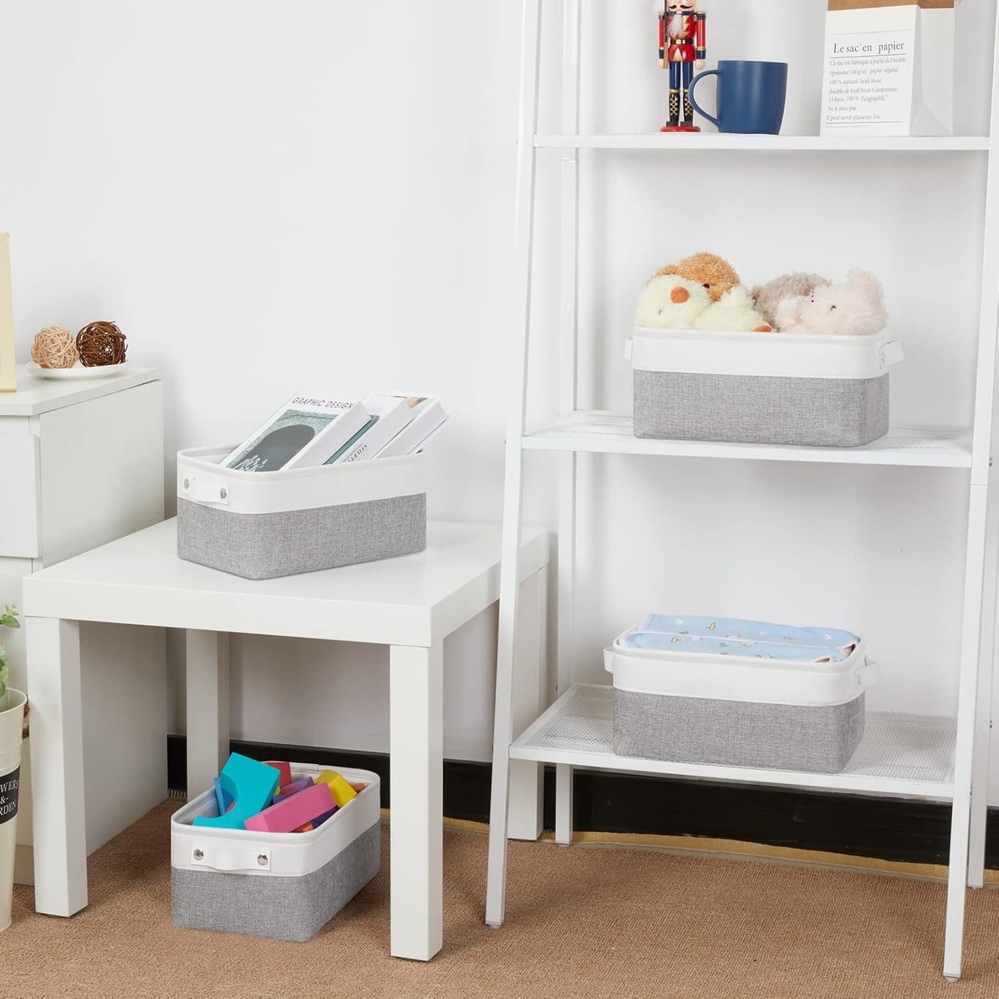 Bidtakay Small Storage Baskets [4-Pack] Fabric Bins for Baby Organizer Shelf Nursery Storage Collapsible Bins