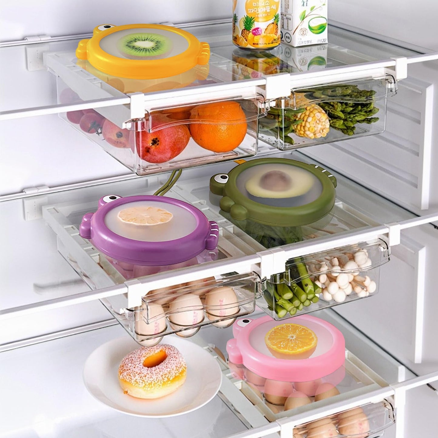 Dayinkes Set of 4 Fresh Food Containers, Reusable Silicone Storage Pods for Avocado, Onions, Tomatoes, Lemons – Reusable & Leak-Proof to Lock in Freshness