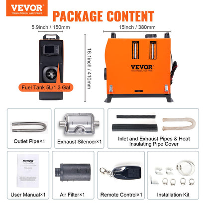 VEVOR 8KW Diesel Heater All in One, Diesel Air Heater with Bluetooth App Control, Portable Parking Heater Automatic Altitude Adjustment Max 18045 ft, Remote Control and LCD, for Vehicles and Indoors