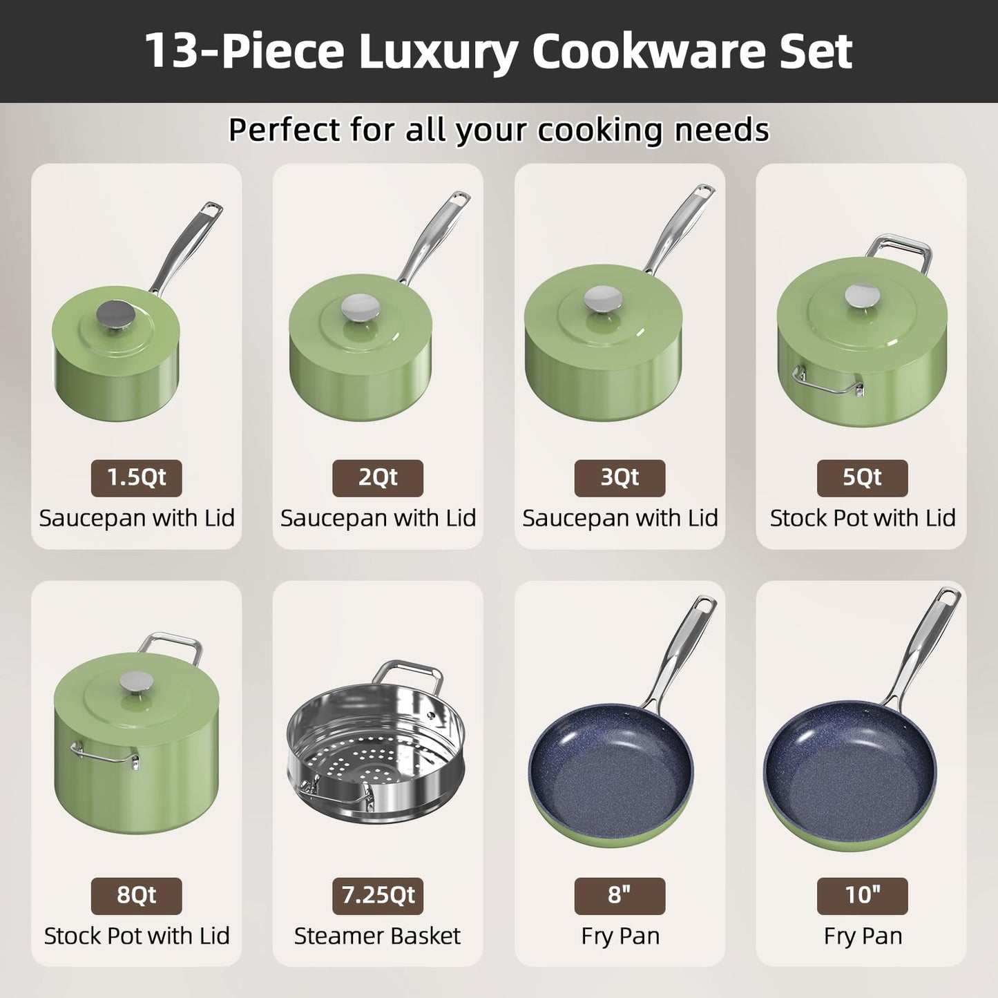 Nuwave Lux 13pc Forged Lightweight Cookware Set PFAS Free, Healthy G10 Duralon Ceramic Coating, Ultra Non-Stick, Stay-Cool Handles, Works on All Cooktops & Induction Ready