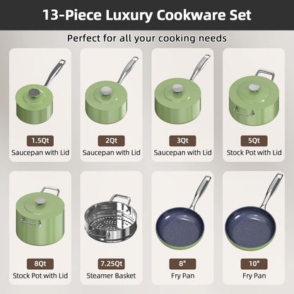 Nuwave Lux 13pc Forged Lightweight Cookware Set PFAS Free, Healthy G10 Duralon Ceramic Coating, Ultra Non-Stick, Stay-Cool Handles, Works on All Cooktops & Induction Ready