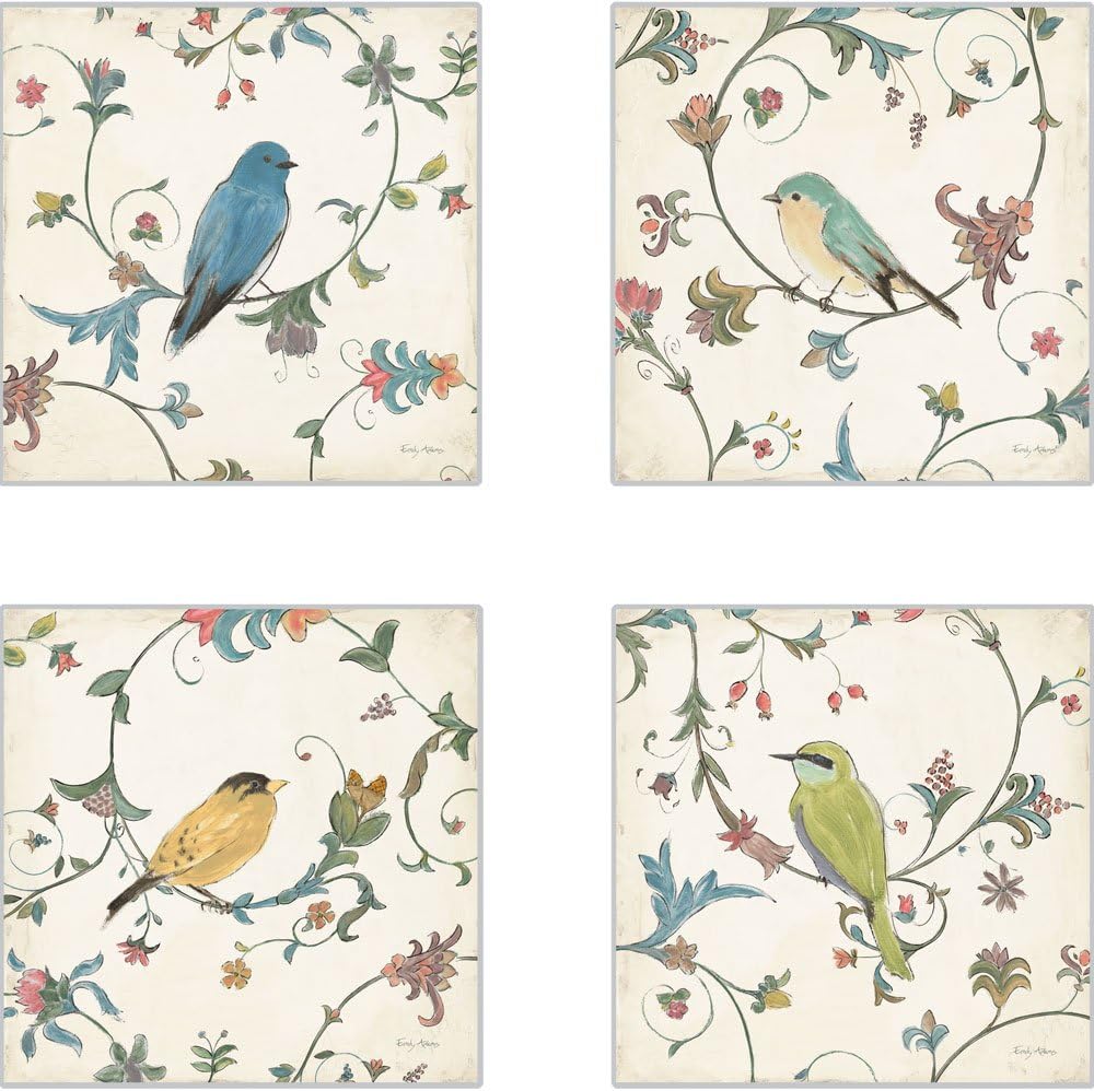 CoasterStone Set of 4 Bird's Gem Absorbent Coasters, 4-1/4-Inch