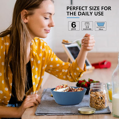 Cereal Bowls Set of 6, 36oz Wheat Straw Bowls with Unique Design, Microwave & Dishwasher Safe for Salad, Pasta, Soup