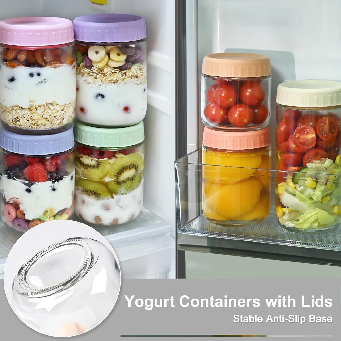 16oz 3 Pack Overnight Oats Containers with Lids, Wide Mouth Mason Jars with Lids, Glass Jars with Airtight lid for Chia