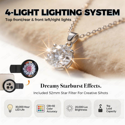 Pro Jewelry Photography Light Box Kit 3000-5500K with Adjustable Turntable, Premium Photo Studio Setup for Stunning Gemstone & Jewelry Images, Customizable Speed & Color Temperature(Tb20)