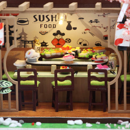 MAGQOO Miniature Dollhouse Kit DIY Dollhouse Kit DIY House Kit Wooden Mini Doll House Kit Creative Room with Dust Cover(Sushi)