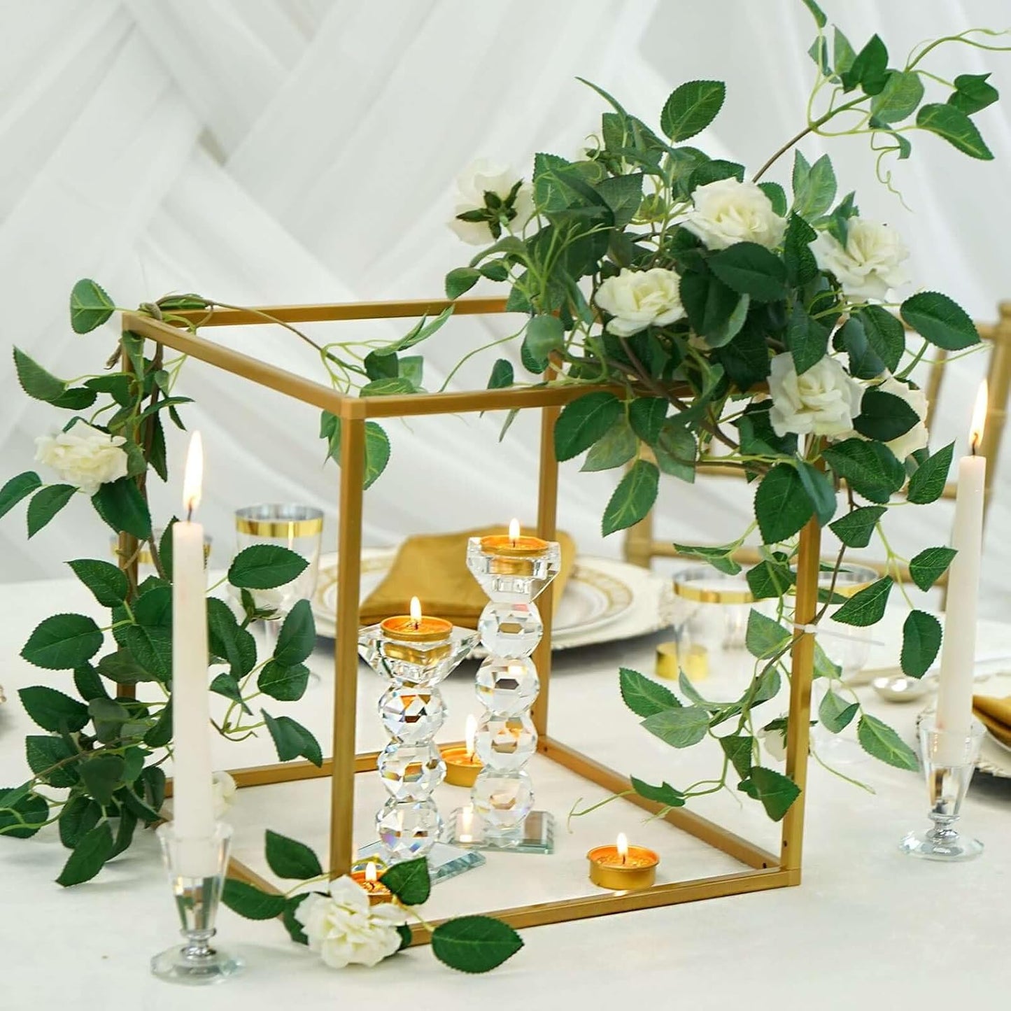 2 Pack 12" Efavormart Square Gold Wedding Flower Stand Metal Column Stand Geometric Cube Vase