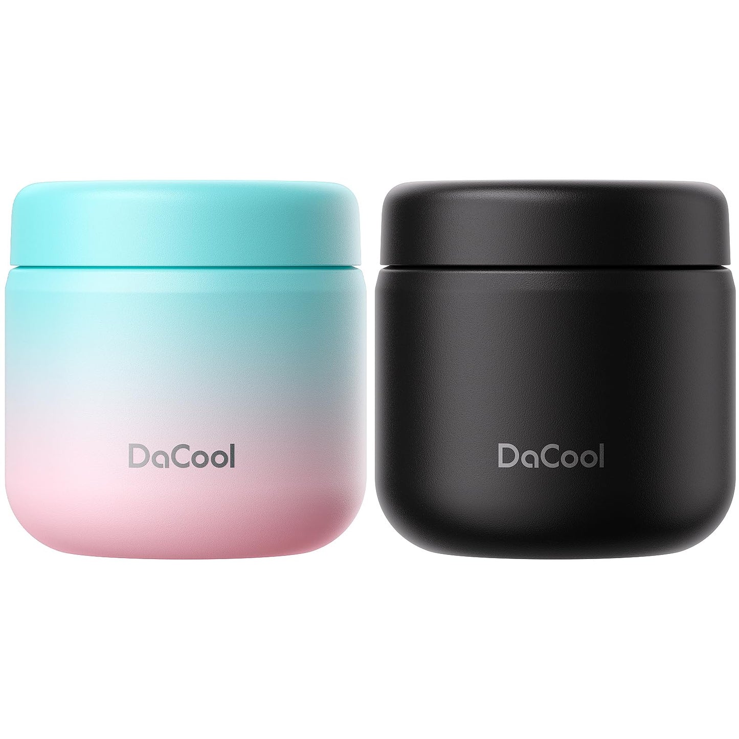 DaCool Kids Thermo for Hot Food 2 Pack 13oz/pack Insulated Food Jar Vacuum Stainless Steel Kids Food Thermo Soup Insulated Lunch Container for School Office Picnic Travel Outdoors,Black+Cotton Candy