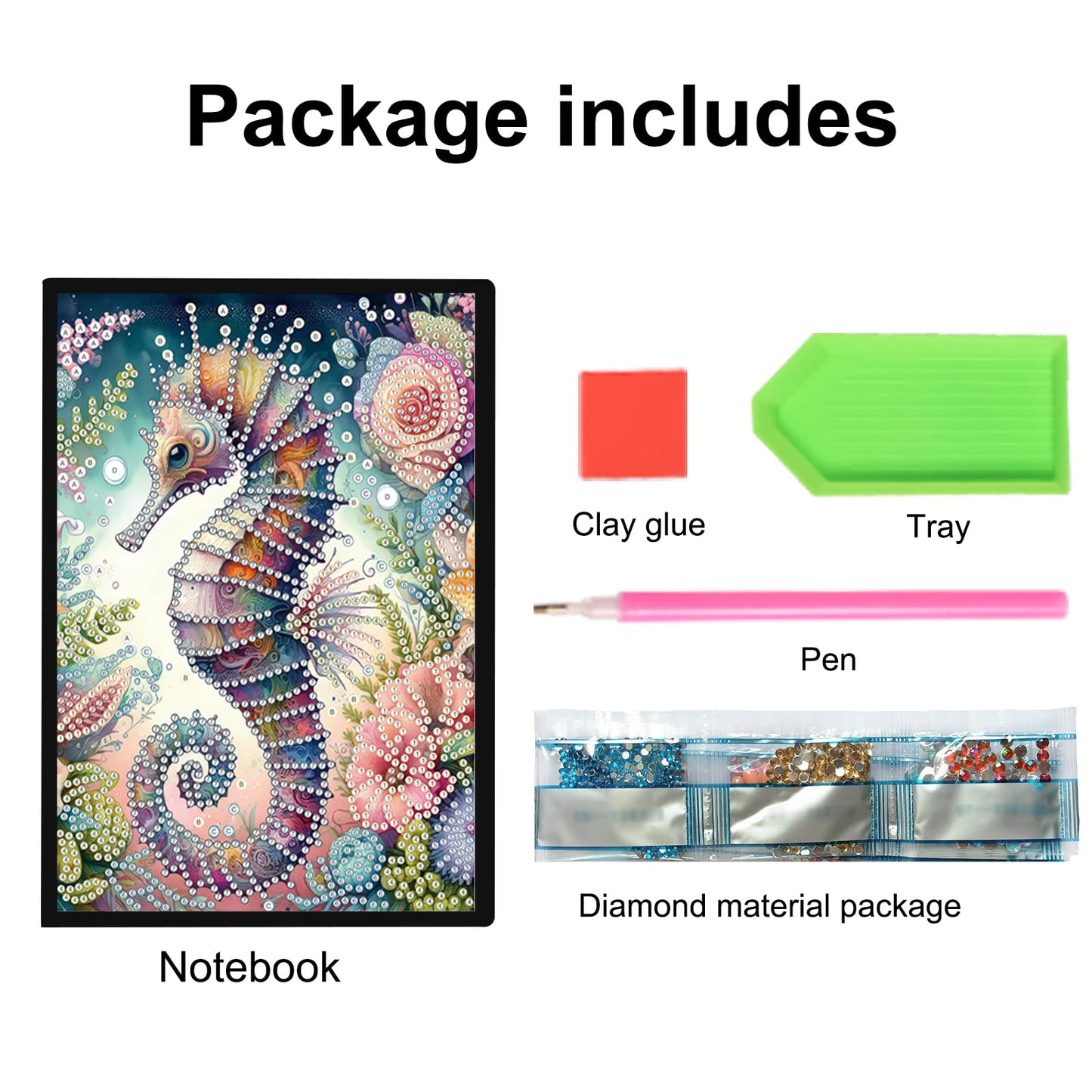 JISHSHAY Diamond Art Notebook Journal Diamond Painting Note Book Gem Art Sketchbook Gem Painting Diary Mosaic Kits for Adults Blank Notebook with Special Shaped 14.5×21cm/5.7×8.26in Sea Horse
