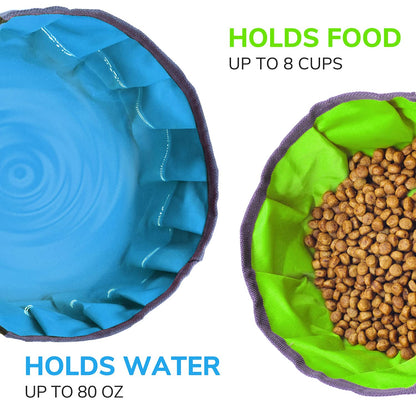 LumoLeaf Collapsible Dog Travel Bowl, 2 Packs Large 68oz/80oz Lightweight Foldable Bowl, Water and Food Bowls for Pets Dogs Cats with Zipper (8+10 Cups)