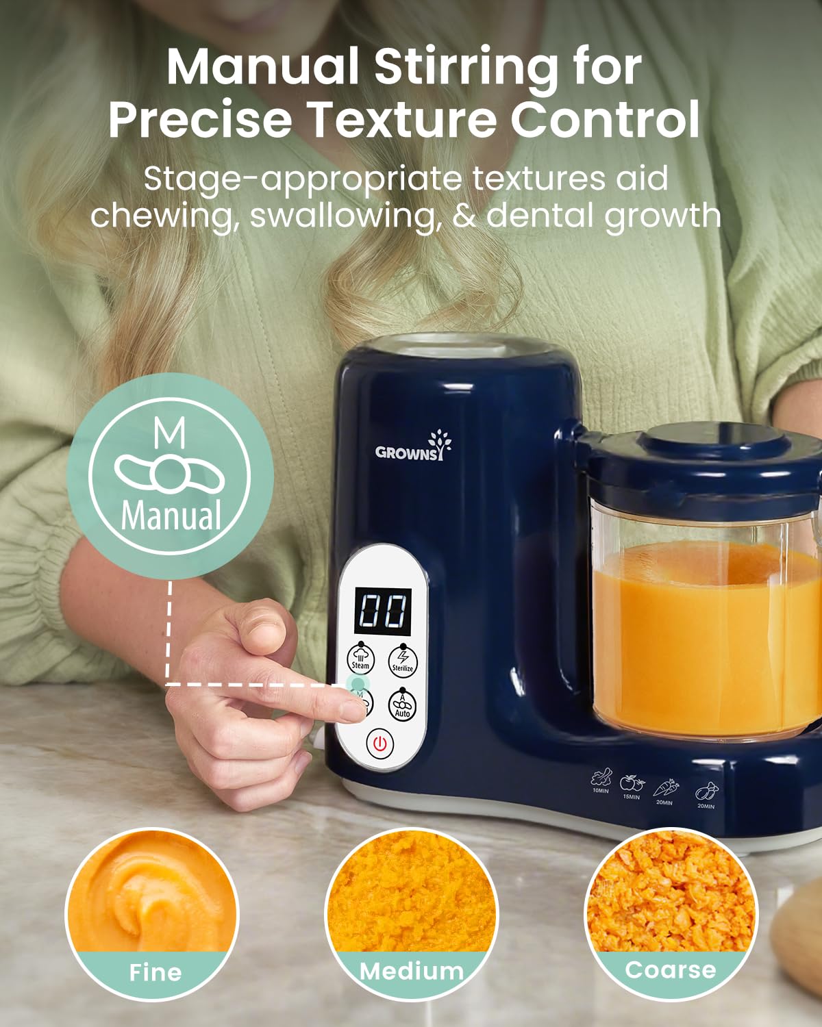 Grownsy Baby Food Maker with Steam Basket, One Step Baby Food Processor Steamer Puree Blender Grinder Mills Machine, Auto Cooking Grinding and Sterili-zing for Healthy Homemade Baby Food, Dark Blue