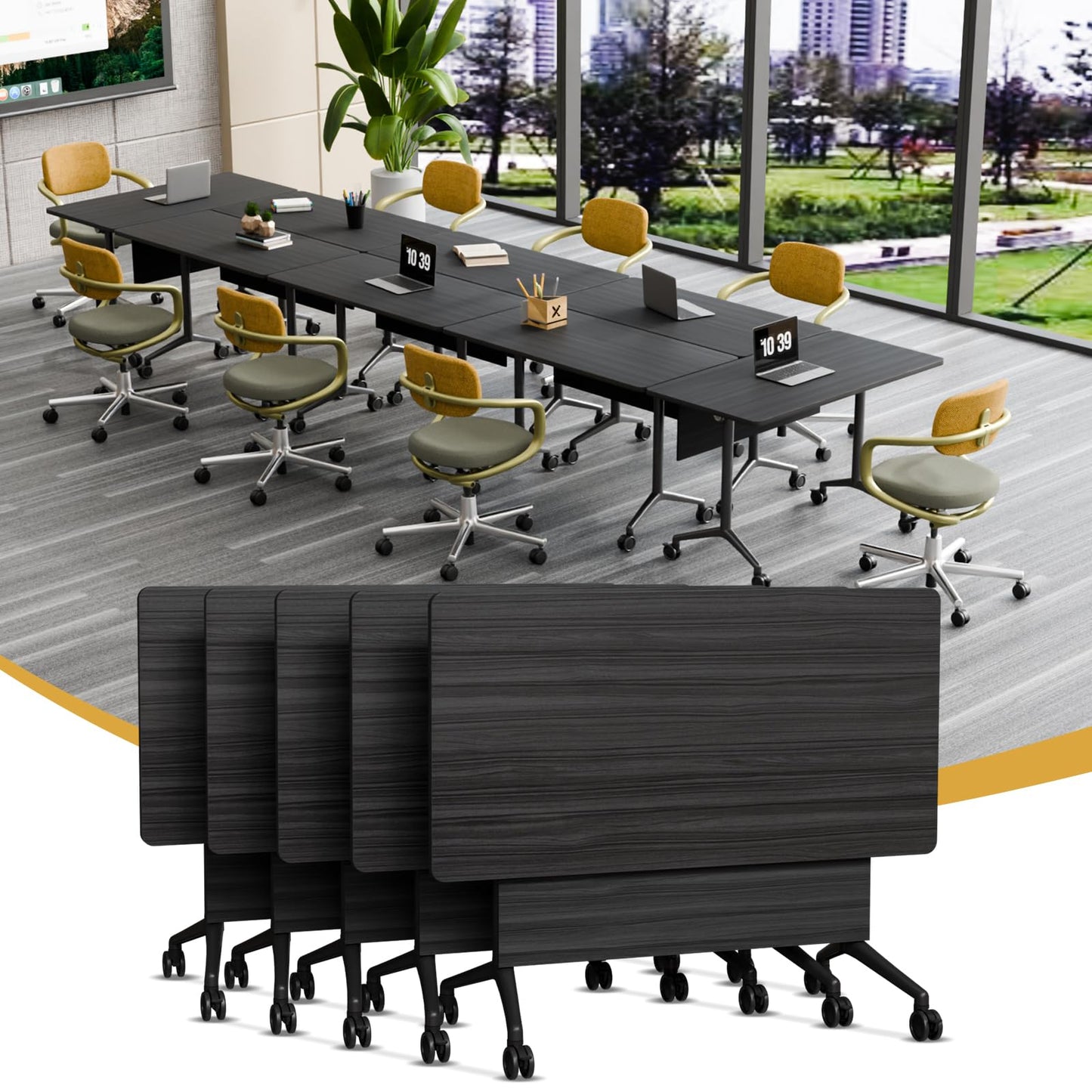 rzoizwko 4Packs Folding Conference Tables on Wheels,55.1 in Mobile Flip Top Meeting Room Table for Office & Training Rooms,Foldable Conference Room Tables Modular Rolling Desk Heavy-Duty Metal Frame