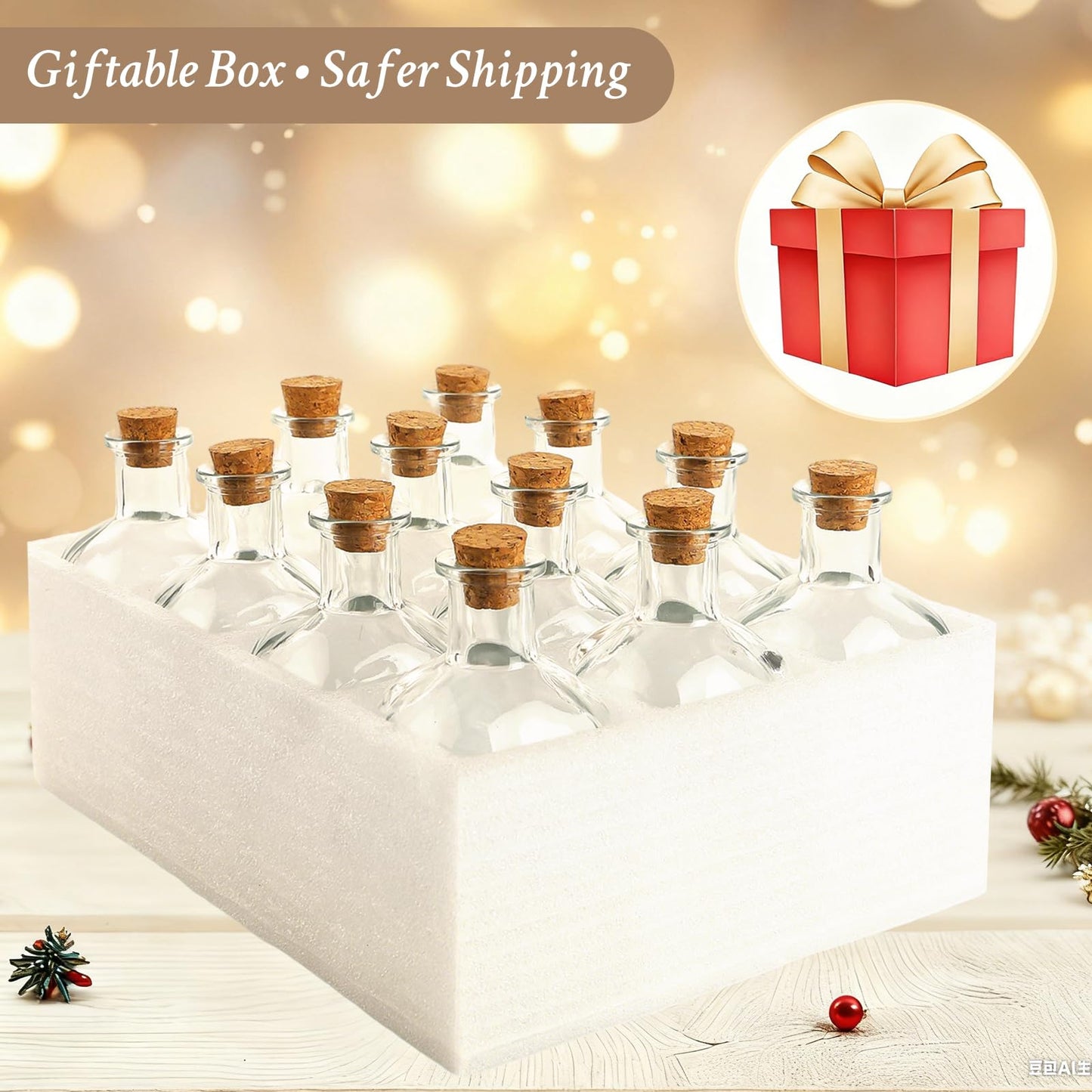 TBWIND 12 Pack 8oz Glass Potion Bottles with Cork, Small Apothecary Bottles, Clear Mini Glass Bottles for Drinks, Crafts, Wedding Favors, Square-Round Glass Jars for DIY Projects & Home Decor