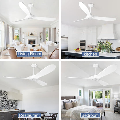 YOZZAN Solid Wood Ceiling Fans no Light,60'' White Ceiling Fan with Remote Control,DC Motor with Large Airflow,Indoor and Outdoor Ceiling Fan for Living Room,Bedroom,Patios