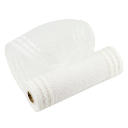 MEEDEE White Deco Mesh 10 Inch Roll Christmas Mesh Ribbon Basic Mesh with White Stripes 10 Yards Mesh Ribbon for Christmas Tree, Wreath Supplies, Garland, Bow Making
