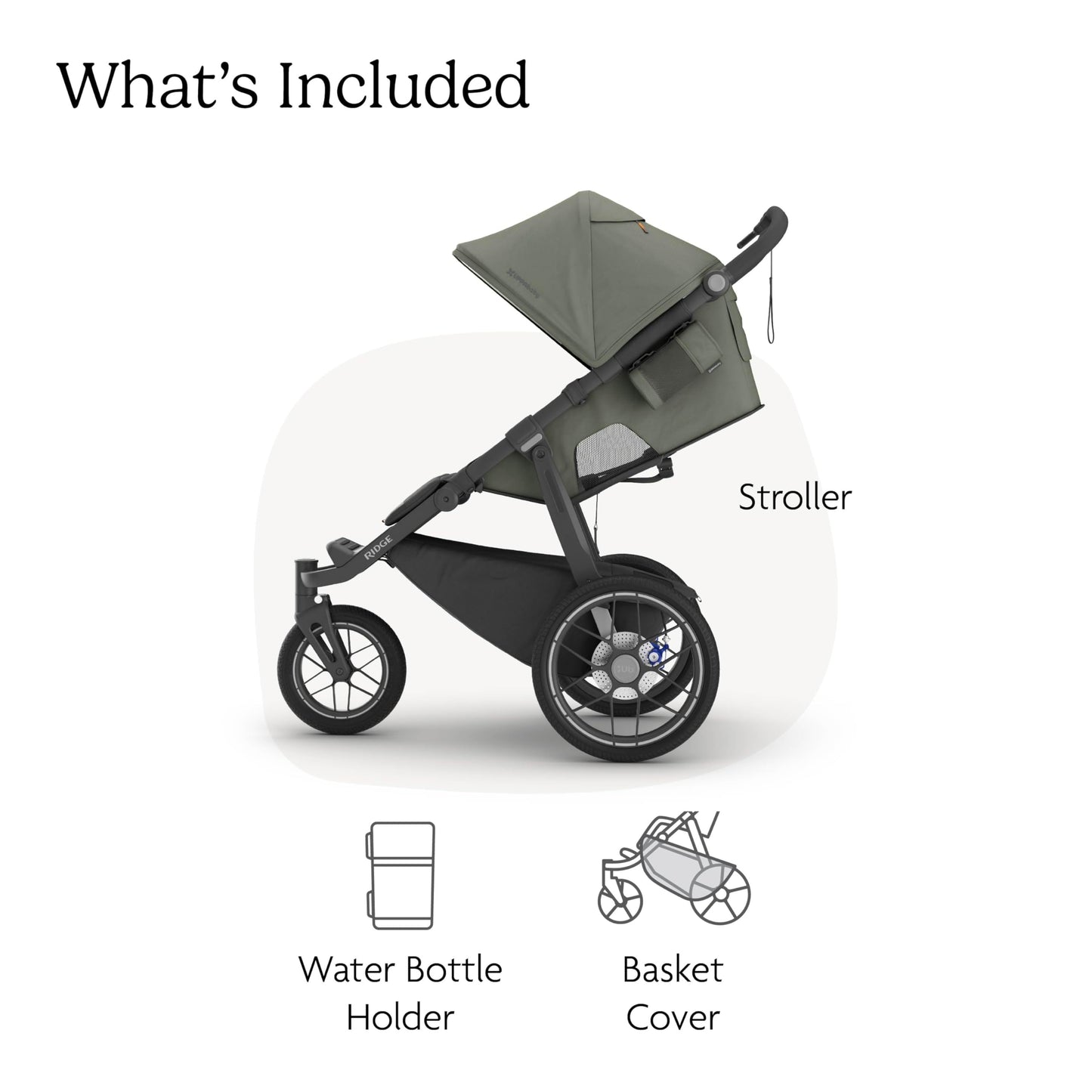 UPPAbaby Ridge V2 Jogging Stroller | All-Terrain Performance Suspension + Never-Flat Tires Built for Walking, Running + Trails | Water Bottle Holder Included | Evelyn (Meadow Green | Carbon Frame)