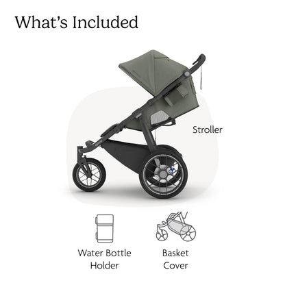 UPPAbaby Ridge V2 Jogging Stroller | All-Terrain Performance Suspension + Never-Flat Tires Built for Walking, Running + Trails | Water Bottle Holder Included | Evelyn (Meadow Green | Carbon Frame)