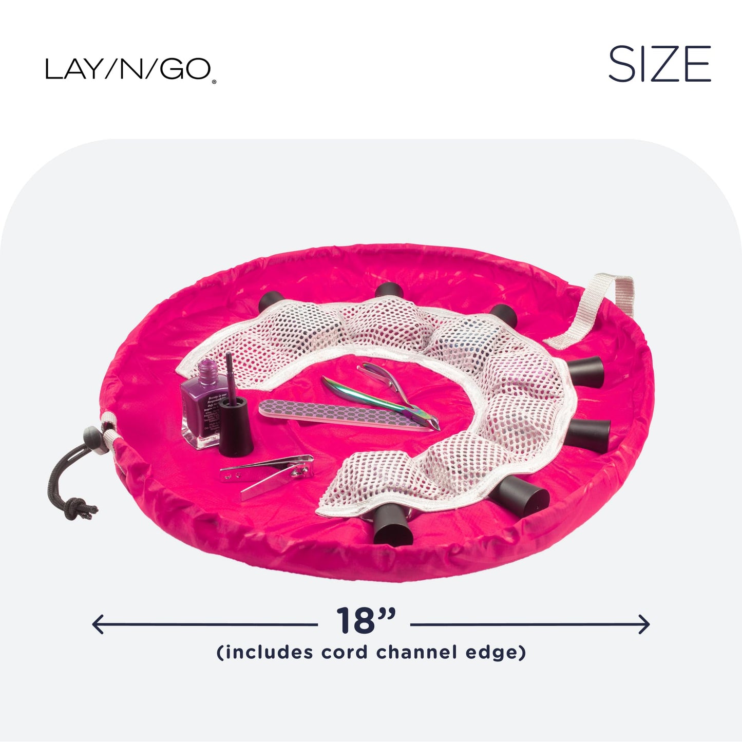 Lay-n-Go NailSpa 18″ Portable Nail Station Supplies & Cosmetic Lay Flat Organizer Bag— Travel Manicure Kit w/Mesh Pockets & Machine Washable (Pink)
