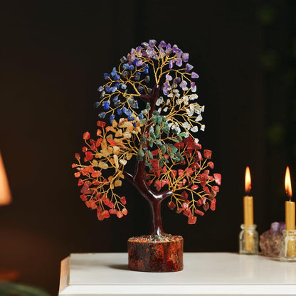 Seven Chakra Gemstone Tree with Chakra Pendant - Crystal Tree Home Decor, Birthday Gifts for Women, 10-12"