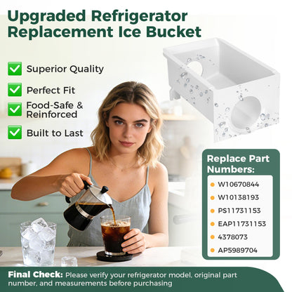 Upgraded W10850492 Ice Bucket Replacement Parts, Compatible with Whirlpool, Amana, Maytag, Kenmore Ice Container, Fits W10138193, W10670844, AP5989704, PS11731153,4378073, EAP11731153