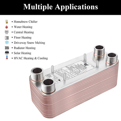 AB Plate Heat Exchanger, 5"x12" 50 Plates Water To Water Heat Exchanger, Copper/SS316L Stainless Steel Brazed Plate Heat Exchanger For Floor Heating, Water Heating, Snow Melting