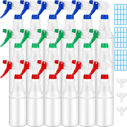 Yinder 18 Pcs 16 Oz Plastic Spray Bottle Bulk Empty Refillable Spray Bottles for Cleaning Solution Leak Proof Water Sprayer with Adjustable Nozzle Mist/Stream Mode(Red, Blue, Green)