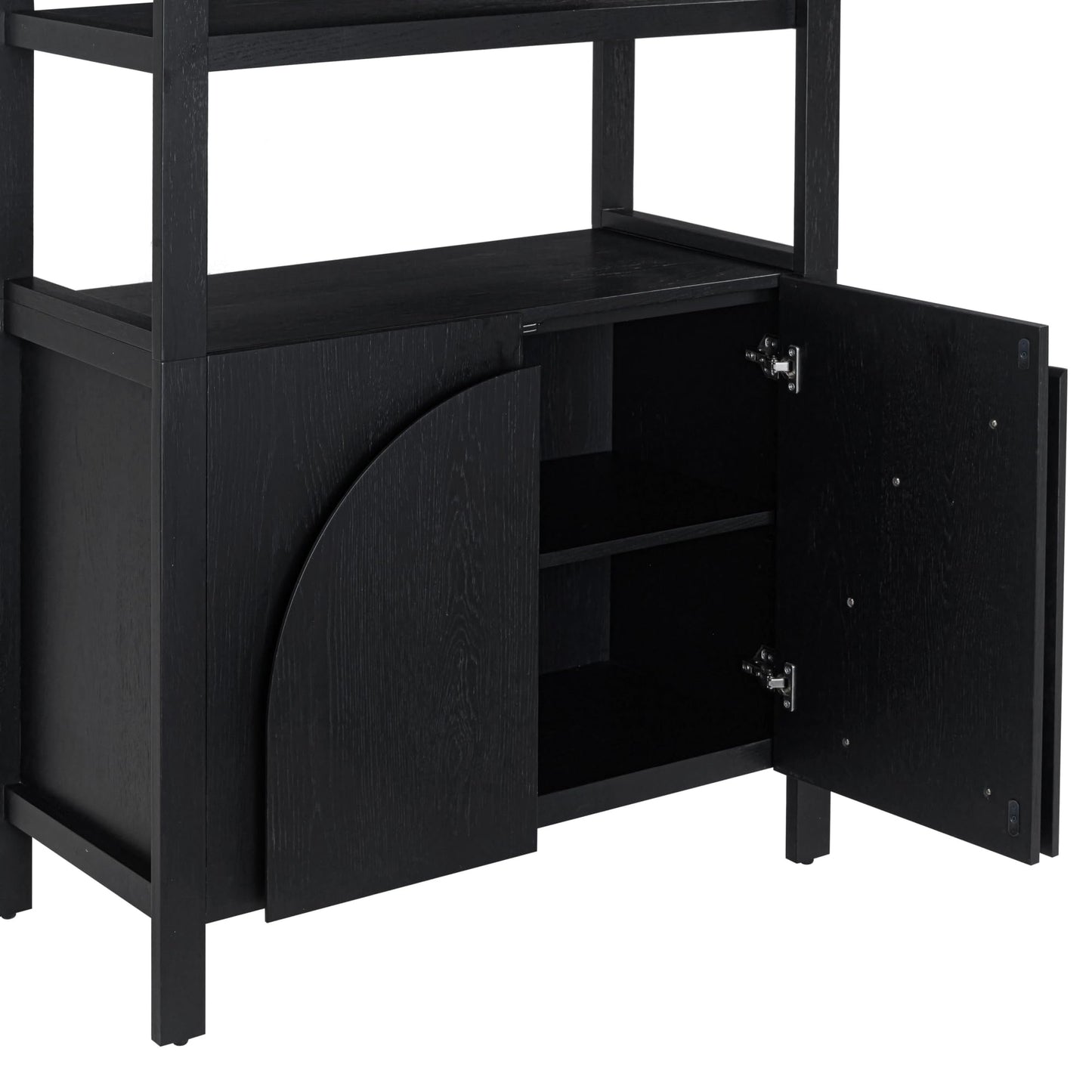 Nathan James Iris 3 Tier Bookshelf, Arched Bookcase Cabinet, Solid Wood Bookcase with Cabinet Base, Boho Bookshelf in Midnight Charcoal Finish