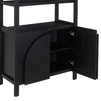 Nathan James Iris 3 Tier Bookshelf, Arched Bookcase Cabinet, Solid Wood Bookcase with Cabinet Base, Boho Bookshelf in Midnight Charcoal Finish, Set of 3