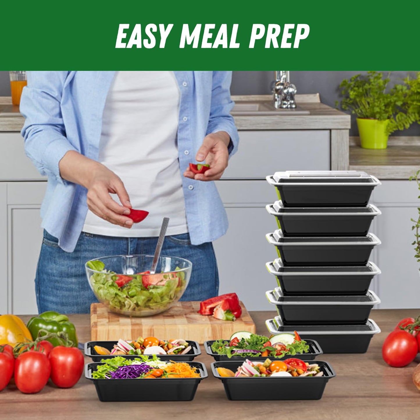 Dealusy 50 Pack (100-Piece) 38 oz Meal Prep Containers Reusable with Lids, Sturdy Leakproof & Food Safe, Microwave, Freezer, Dishwasher Safe Prep Containers, To Go Take Out Plastic Food Storage