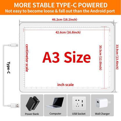 Elice Magnetic A3 Light Board with Bag for Diamond Painting, Tracing LED Light Box with Side Buttons, Super Bright Diamond Art Light Pad, Light Table for Drawing, Sketching, Weeding Vinyl - White