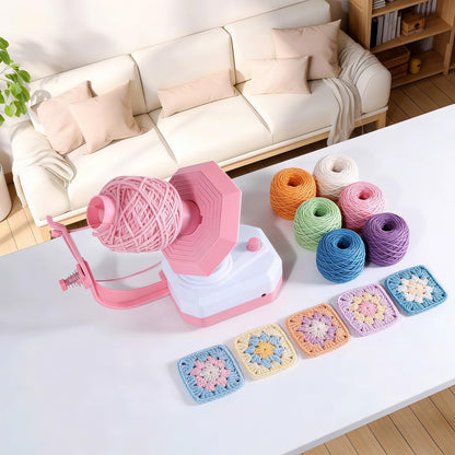 Electric Yarn Ball Winder, Pink and White, Automatic Tension Control with Stepless Speed, 7oz Capacity for Knitting and Crochet, USB Powered