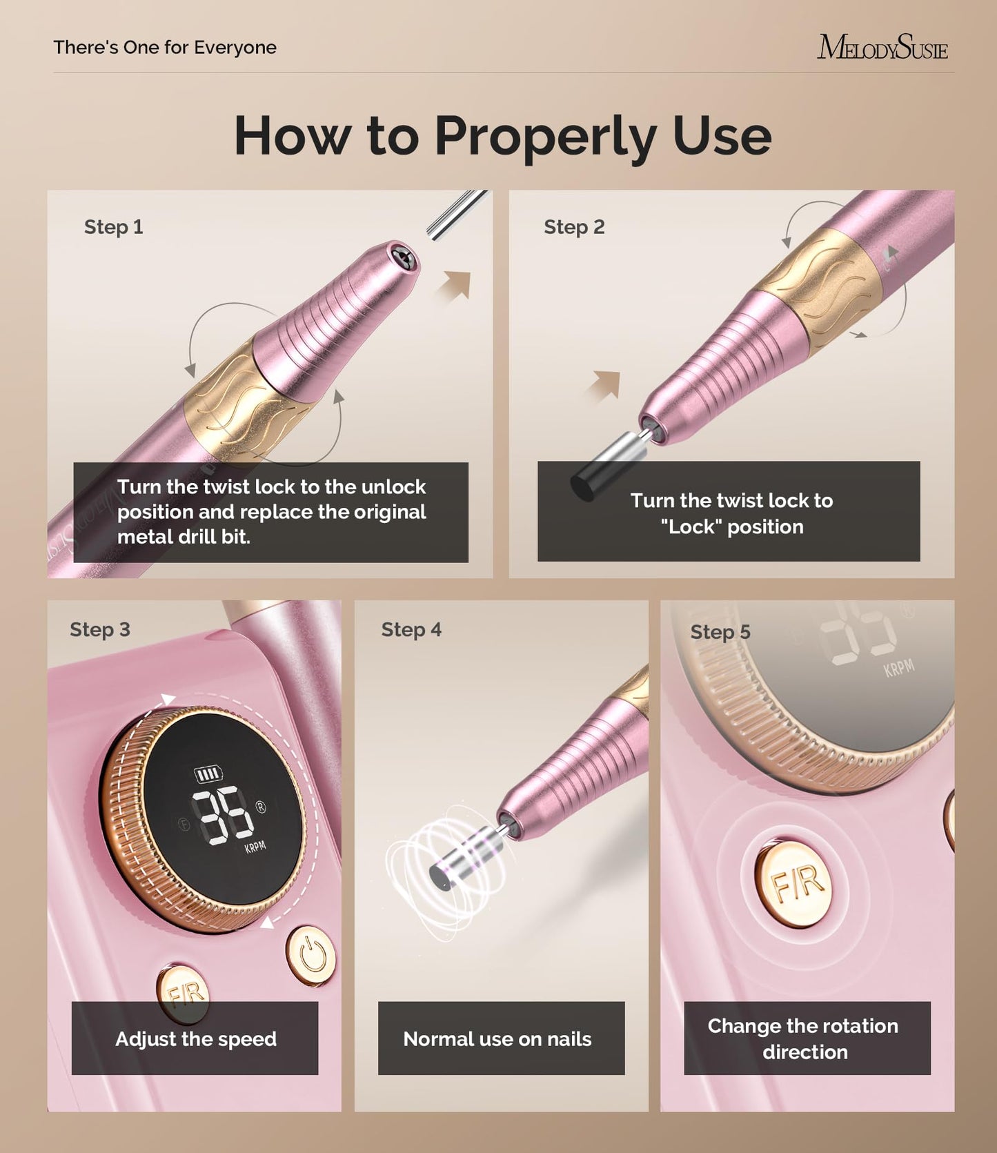 MelodySusie 2 in 1 Professional Nail Drill, 30000 RPM SC330G Electric Nail File with Kickstand for Gel Nails Polishing Removing, Portable Cordless Nail Efile for Manicure Pedicure at Home & Salon,Gold
